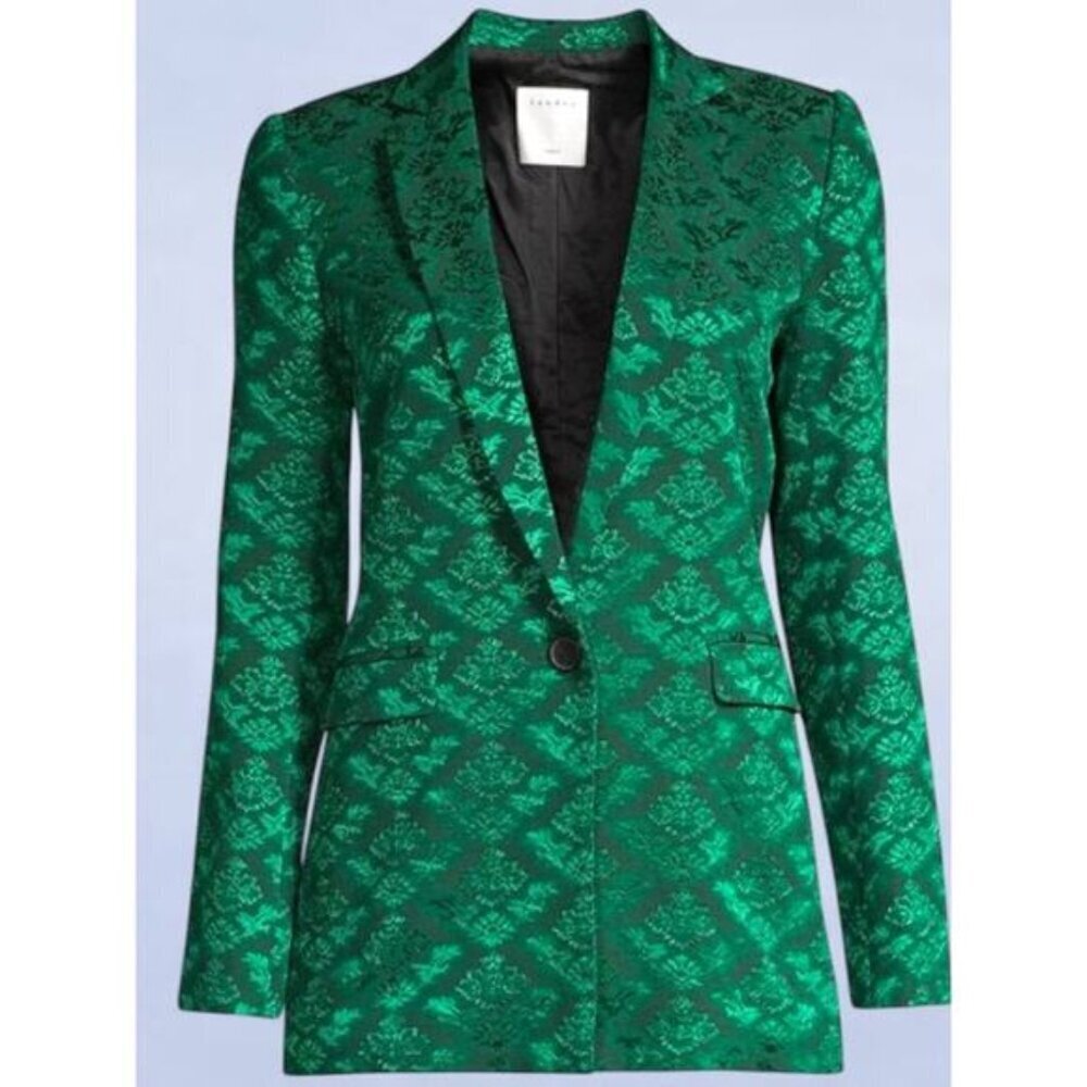 Sandro Floral Jacquard Jacket In‎ Chlorophylle - Size 4